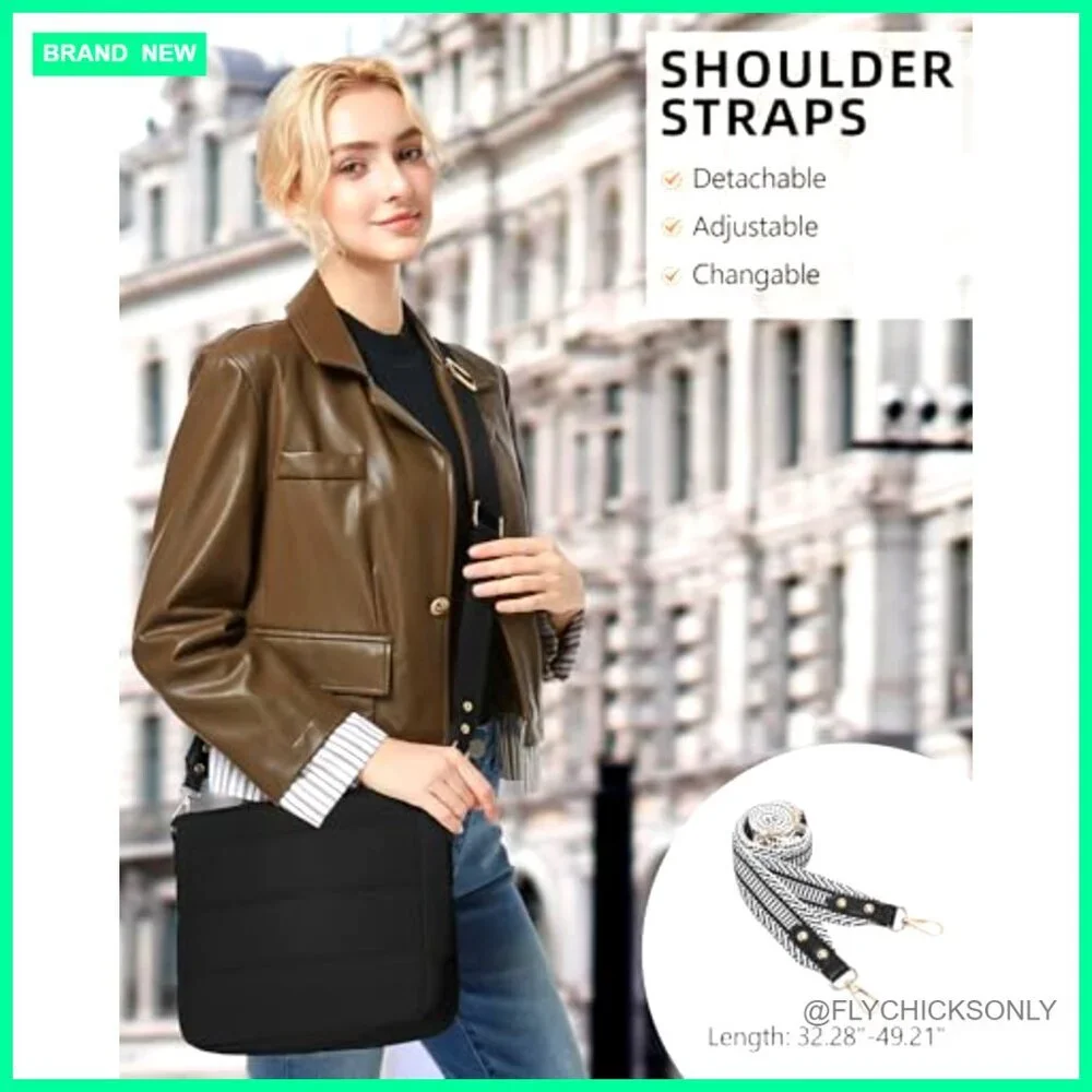 Puffer Quilted Crossbody Hobo Bag with Detachable Straps and Coin Wallet
